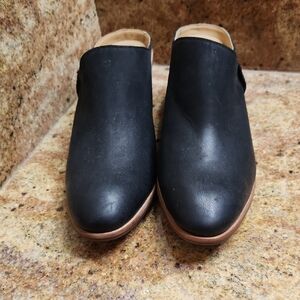 UGG Black Leather Mules with Rounded Toe